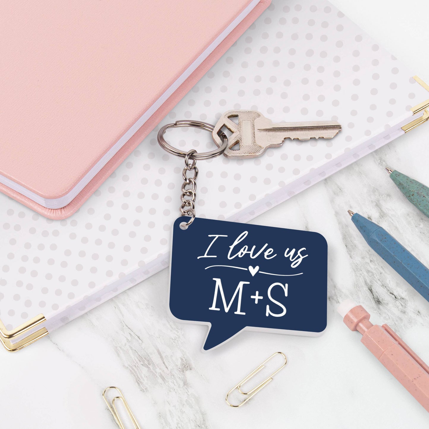 Laser Engravable Blue Word Bubble Keychain