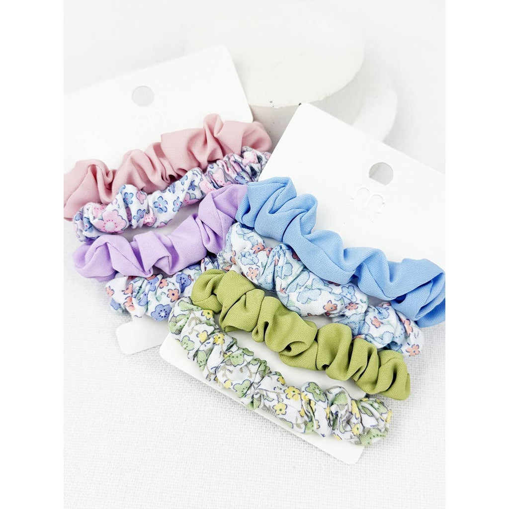 Soft Tone Solid and Ditsy Floral Print Scrunchie